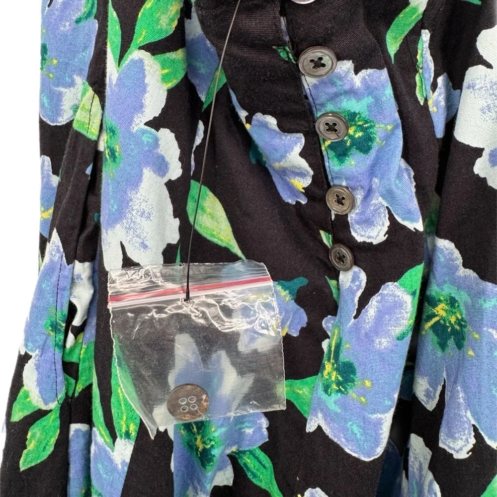 Free People Women’s Finer Things Floral Print A-Line Midi Dress Black Blue Small